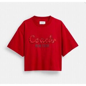 Coach CX311 Chinese New Year Snake Script Cropped T-Shirt Organic Cotton Red L